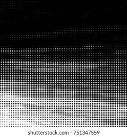 Abstract grunge grid polka dot halftone background pattern. Spotted black and white vector line illustration