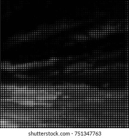 Abstract grunge grid polka dot halftone background pattern. Spotted black and white vector line illustration