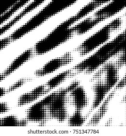 Abstract grunge grid polka dot halftone background pattern. Spotted black and white vector line illustration