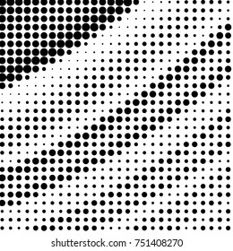 Abstract grunge grid polka dot halftone background pattern. Spotted black and white vector line illustration