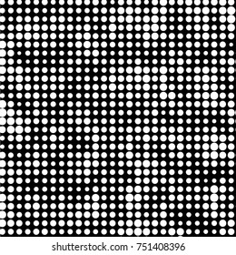 Abstract grunge grid polka dot halftone background pattern. Spotted black and white vector line illustration