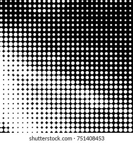 Abstract grunge grid polka dot halftone background pattern. Spotted black and white vector line illustration
