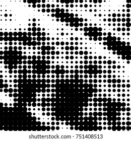 Abstract grunge grid polka dot halftone background pattern. Spotted black and white vector line illustration