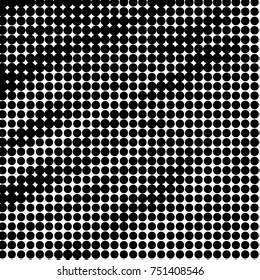 Abstract grunge grid polka dot halftone background pattern. Spotted black and white vector line illustration