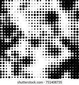 Abstract grunge grid polka dot halftone background pattern. Spotted black and white vector line illustration