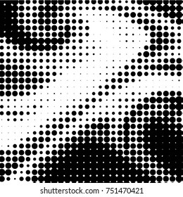 Abstract grunge grid polka dot halftone background pattern. Spotted black and white vector line illustration