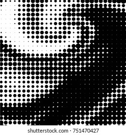 Abstract grunge grid polka dot halftone background pattern. Spotted black and white vector line illustration