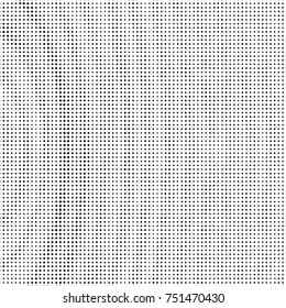 Abstract grunge grid polka dot halftone background pattern. Spotted black and white vector line illustration