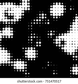 Abstract grunge grid polka dot halftone background pattern. Spotted black and white vector line illustration