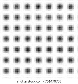 Abstract grunge grid polka dot halftone background pattern. Spotted black and white vector line illustration
