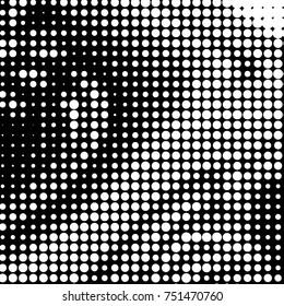 Abstract grunge grid polka dot halftone background pattern. Spotted black and white vector line illustration
