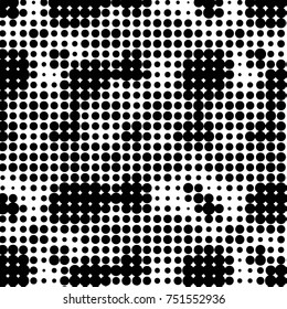 Abstract grunge grid polka dot halftone background pattern. Spotted black and white vector line illustration