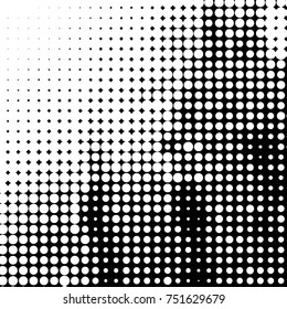 Abstract grunge grid polka dot halftone background pattern. Spotted black and white vector line illustration