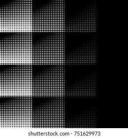 Abstract grunge grid polka dot halftone background pattern. Spotted black and white vector line illustration
