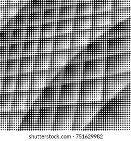 Abstract grunge grid polka dot halftone background pattern. Spotted black and white vector line illustration