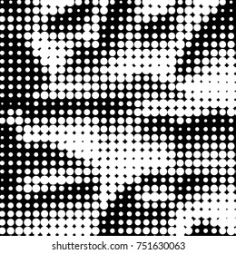 Abstract grunge grid polka dot halftone background pattern. Spotted black and white vector line illustration