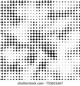 Abstract grunge grid polka dot halftone background pattern. Spotted black and white vector line illustration
