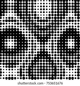 Abstract grunge grid polka dot halftone background pattern. Spotted black and white vector line illustration
