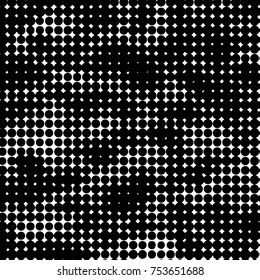Abstract grunge grid polka dot halftone background pattern. Spotted black and white vector line illustration
