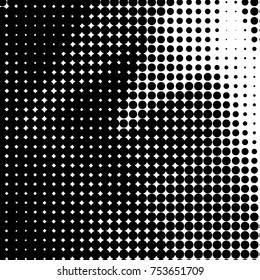 Abstract grunge grid polka dot halftone background pattern. Spotted black and white vector line illustration
