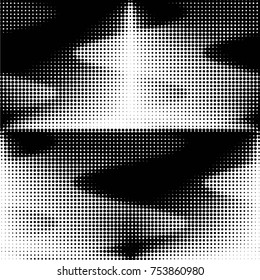 Abstract grunge grid polka dot halftone background pattern. Spotted black and white vector line illustration
