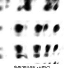 Abstract grunge grid polka dot halftone background pattern. Spotted black and white vector line illustration
