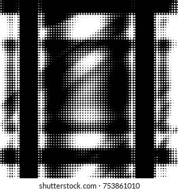 Abstract grunge grid polka dot halftone background pattern. Spotted black and white vector line illustration
