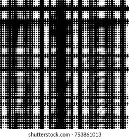 Abstract grunge grid polka dot halftone background pattern. Spotted black and white vector line illustration

