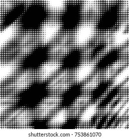 Abstract grunge grid polka dot halftone background pattern. Spotted black and white vector line illustration
