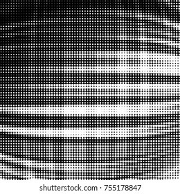 Abstract grunge grid polka dot halftone background pattern. Spotted black and white vector line illustration