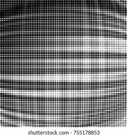 Abstract grunge grid polka dot halftone background pattern. Spotted black and white vector line illustration