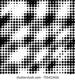 Abstract grunge grid polka dot halftone background pattern. Spotted black and white vector line illustration