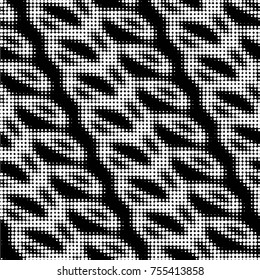 Abstract grunge grid polka dot halftone background pattern. Spotted black and white vector line illustration