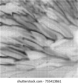 Abstract grunge grid polka dot halftone background pattern. Spotted black and white vector line illustration

