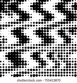 Abstract grunge grid polka dot halftone background pattern. Spotted black and white vector line illustration
