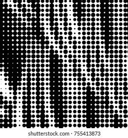 Abstract grunge grid polka dot halftone background pattern. Spotted black and white vector line illustration
