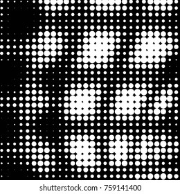 Abstract grunge grid polka dot halftone background pattern. Spotted black and white vector line illustration
