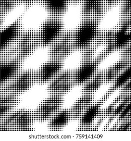 Abstract grunge grid polka dot halftone background pattern. Spotted black and white vector line illustration