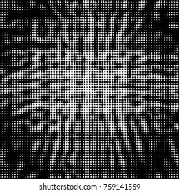 Abstract grunge grid polka dot halftone background pattern. Spotted black and white vector line illustration