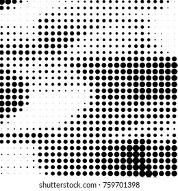 Abstract grunge grid polka dot halftone background pattern. Spotted black and white vector line illustration