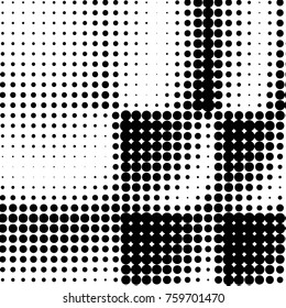 Abstract grunge grid polka dot halftone background pattern. Spotted black and white vector line illustration