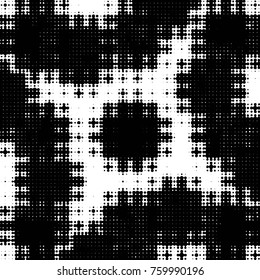Abstract grunge grid polka dot halftone background pattern. Spotted black and white vector line illustration