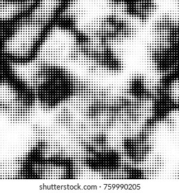Abstract grunge grid polka dot halftone background pattern. Spotted black and white vector line illustration
