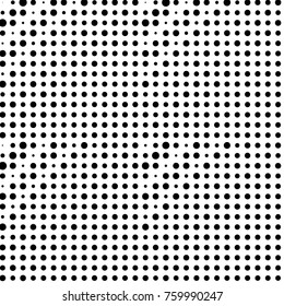 Abstract grunge grid polka dot halftone background pattern. Spotted black and white vector line illustration
