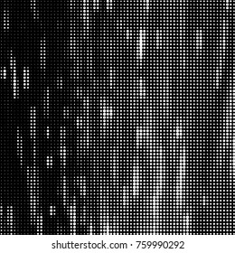 Abstract grunge grid polka dot halftone background pattern. Spotted black and white vector line illustration