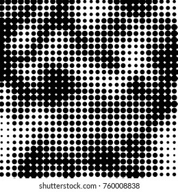 Abstract grunge grid polka dot halftone background pattern. Spotted black and white vector line illustration