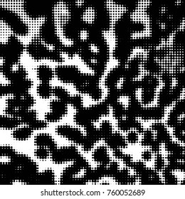 Abstract grunge grid polka dot halftone background pattern. Spotted black and white line illustration