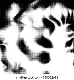 Abstract grunge grid polka dot halftone background pattern. Spotted black and white line illustration