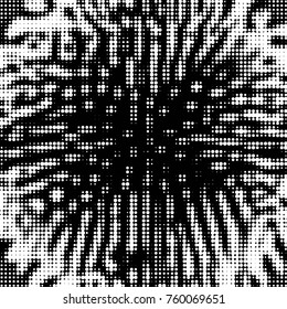 Abstract grunge grid polka dot halftone background pattern. Spotted black and white vector line illustration
