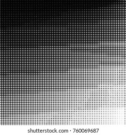 Abstract grunge grid polka dot halftone background pattern. Spotted black and white vector line illustration
